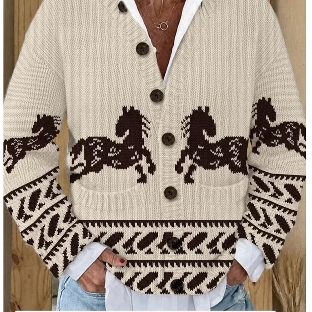 NEW !msoon 9/8 Ivory Horse Pattern Crewneck Sweater